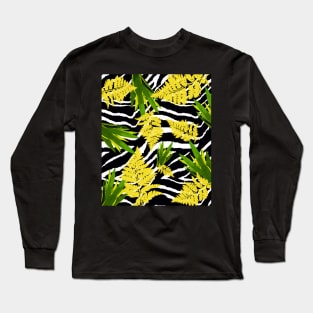 ZEBRA TROPICAL PALMS AND FERNS PATTERN Long Sleeve T-Shirt